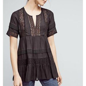 Anthropologie Maeve Tiered Lace Tunic Black
